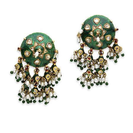 Appraisal: Pair of Indian Jaipur Enamel Earrings Estimate nbsp nbsp nbsp