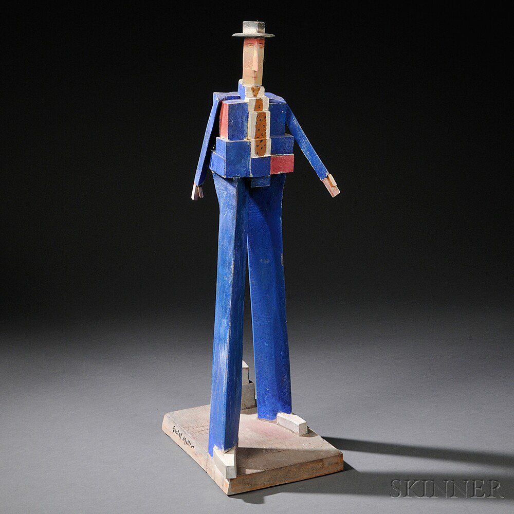 Appraisal: Gustav Miller American b Blue Suit Figural Art Wood paint