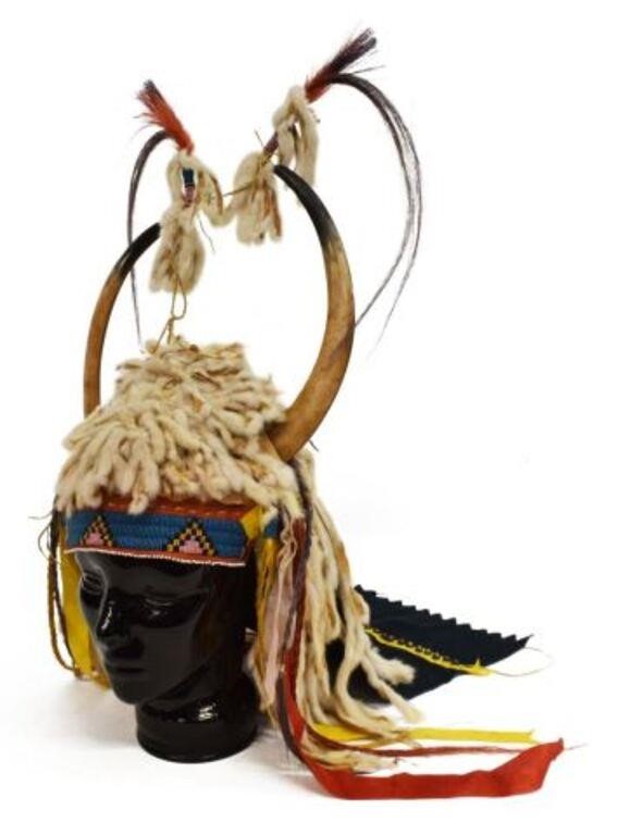 Appraisal: Replica Cheyenne-style split horn headdress contemporary beaded band across front