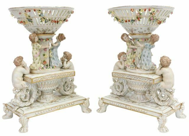 Appraisal: pair Dresden style parcel gilt porcelain compote centerpieces Rudolf Kammer