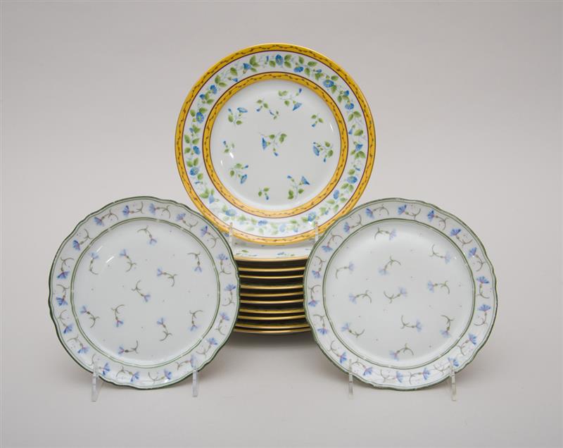 Appraisal: GROUP OF ELEVEN FRENCH PORCELAIN PLATES IN THE MORNING GLORY