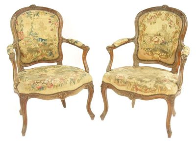 Appraisal: A near pair of Louis XVI provincial beechwood fauteuil with