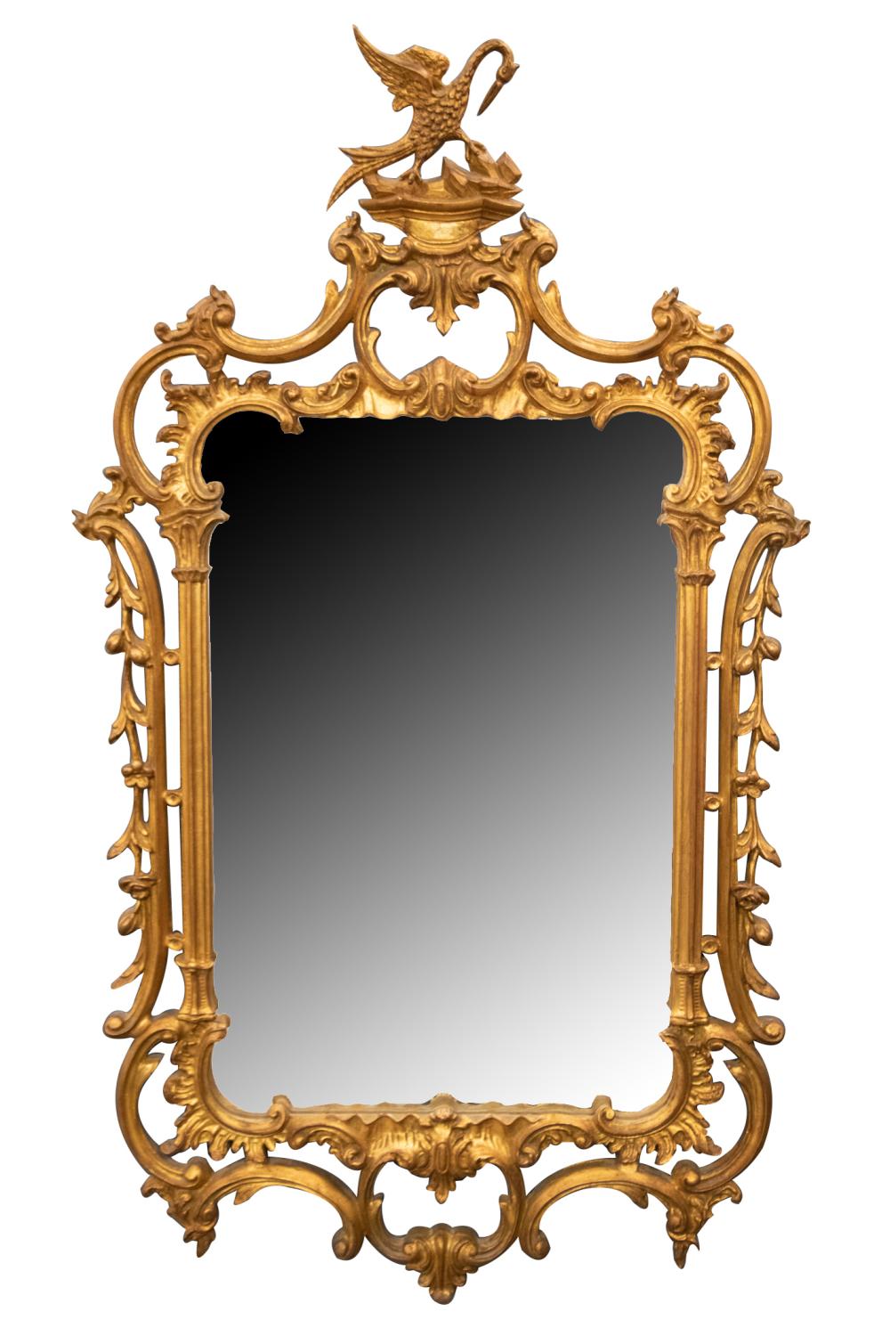 Appraisal: GEORGIAN-STYLE GILT MIRRORgold painted wood and gesso mirror the crest