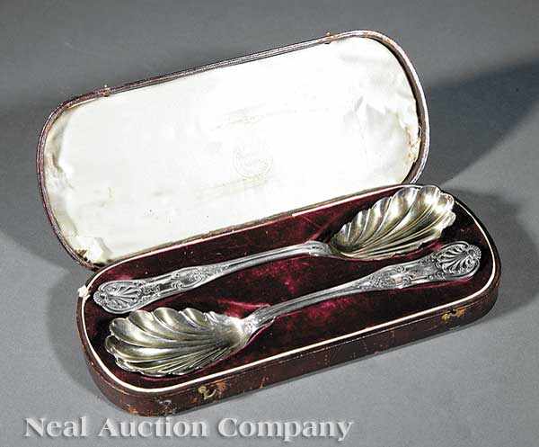 Appraisal: A Cased Pair of American Silver Berry Spoons Ball Black