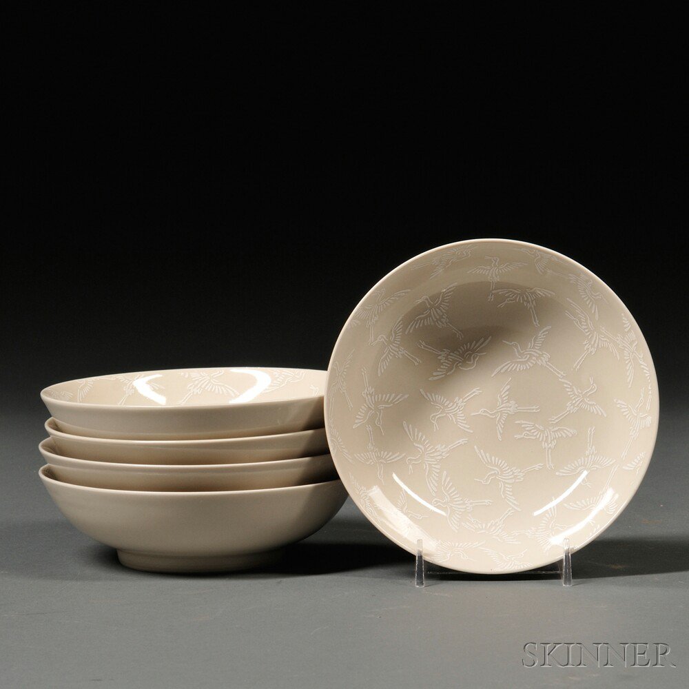 Appraisal: Five Dishes China th century rounded low wall resting on