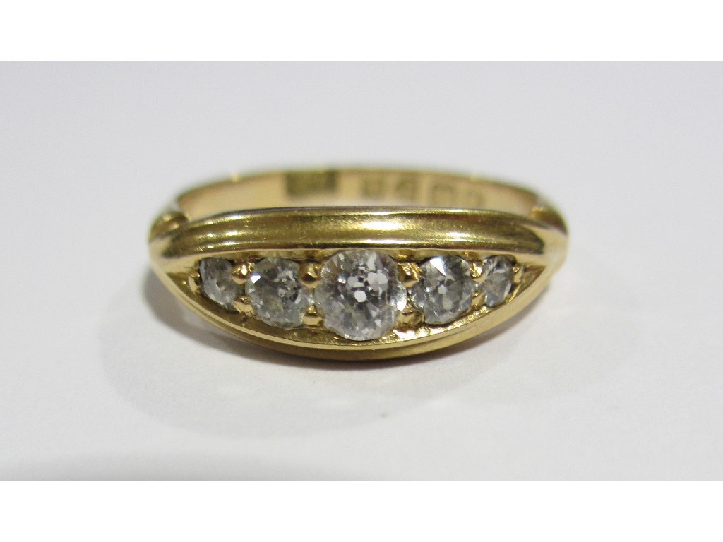 Appraisal: A Victorian diamond five stone ring the graduating cushion cut