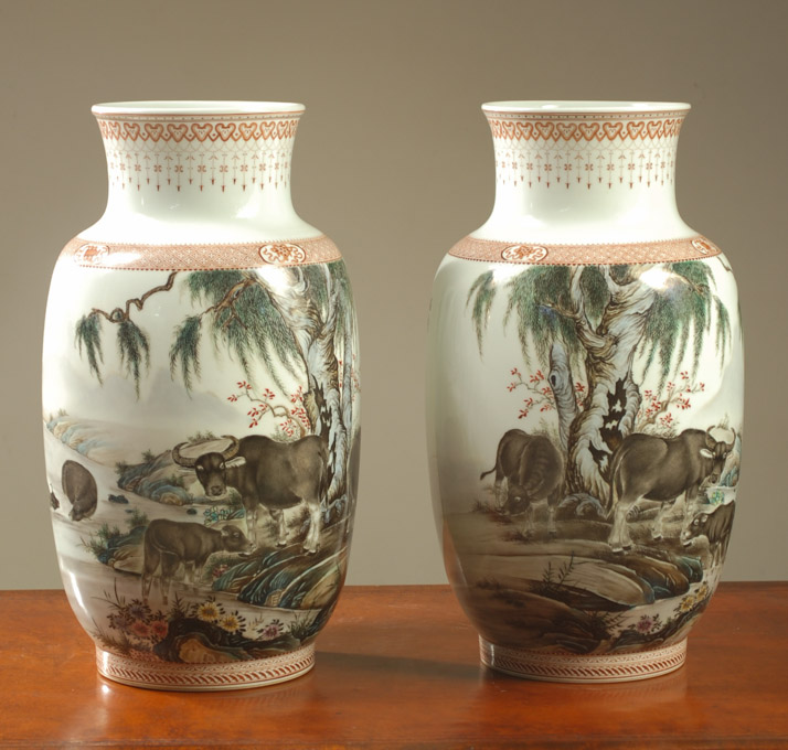 Appraisal: A PAIR OF CHINESE PAINTED PORCELAIN VASES Republic Period th