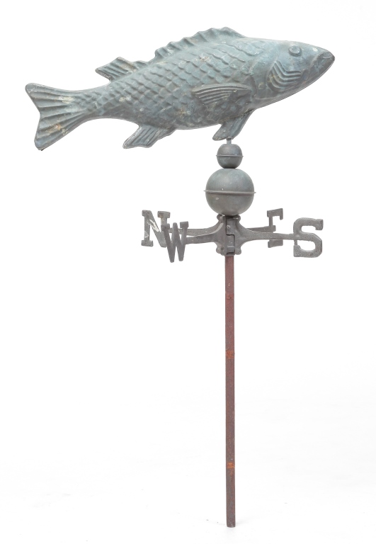 Appraisal: Mid- th century Full-bodied copper fish Weathered verdigris surface Cast