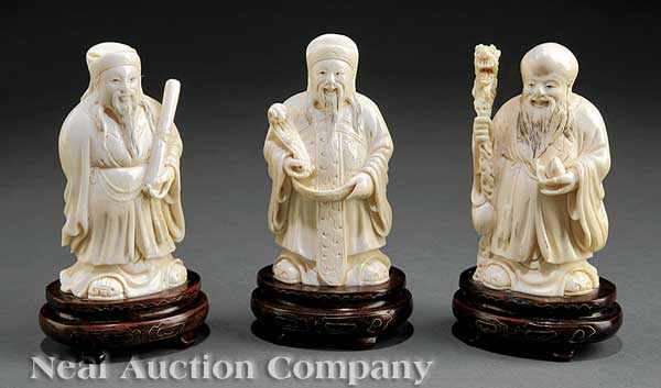 Appraisal: Three Chinese Ivory Figures of the Three Star Gods Fu