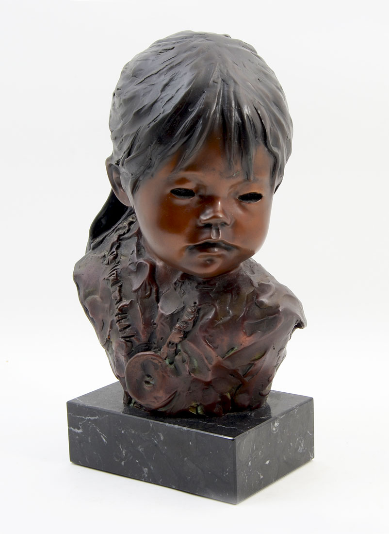 Appraisal: TOSCANO Dee American - ''K-Lose'' American Indian Child Patinated Bronze