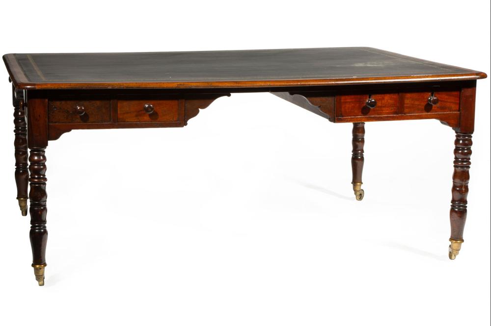 Appraisal: William IV Mahogany Library Table c inset leather top four