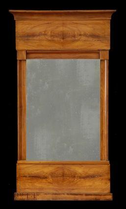 Appraisal: GERMAN BIEDERMEIER CHERRY PIER MIRROR The coved cornice above figured