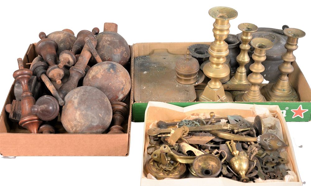 Appraisal: Lot of Brass and Brass wooden finials and ball feet