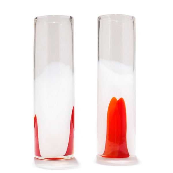 Appraisal: Pair of blown art glass vases 'Red Mountain' Michael Lax