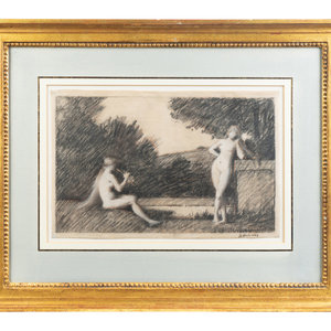 Appraisal: Jean-Jacques Henner French - Two Nudes pencil on paper signed