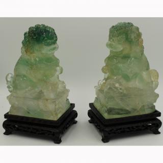 Appraisal: Early th C Carved Fluorite Quartz Foo Dogs Pr Pair