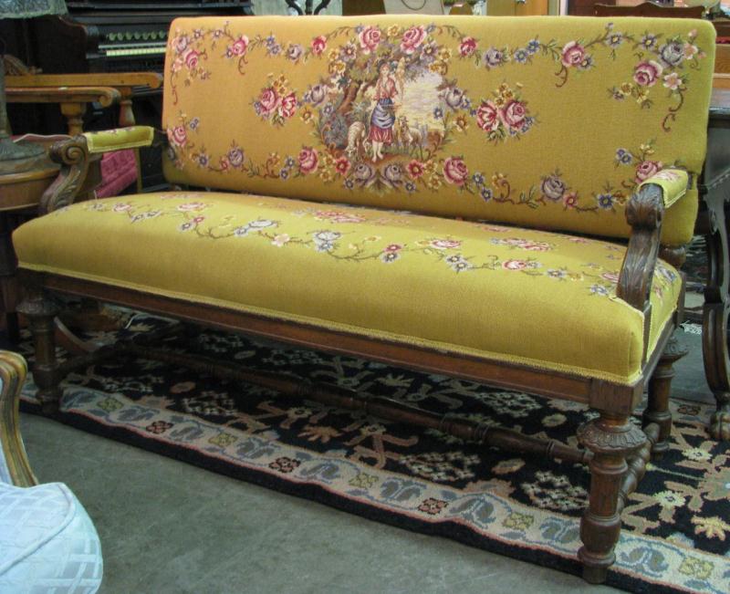 Appraisal: Vintage Carved Loveseat with needlepoint upholstery acanthus leaf wood carvings