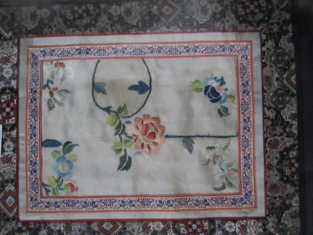 Appraisal: Framed oriental silk embroidered panel