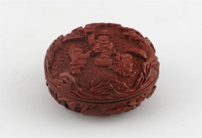 Appraisal: A Chinese red cinnabar lacquer box and cover each side