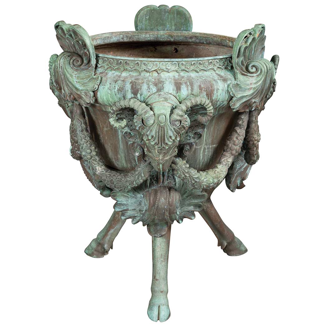 Appraisal: Neoclassical Style Patinated-Bronze Garden Urn The deep body decorated around