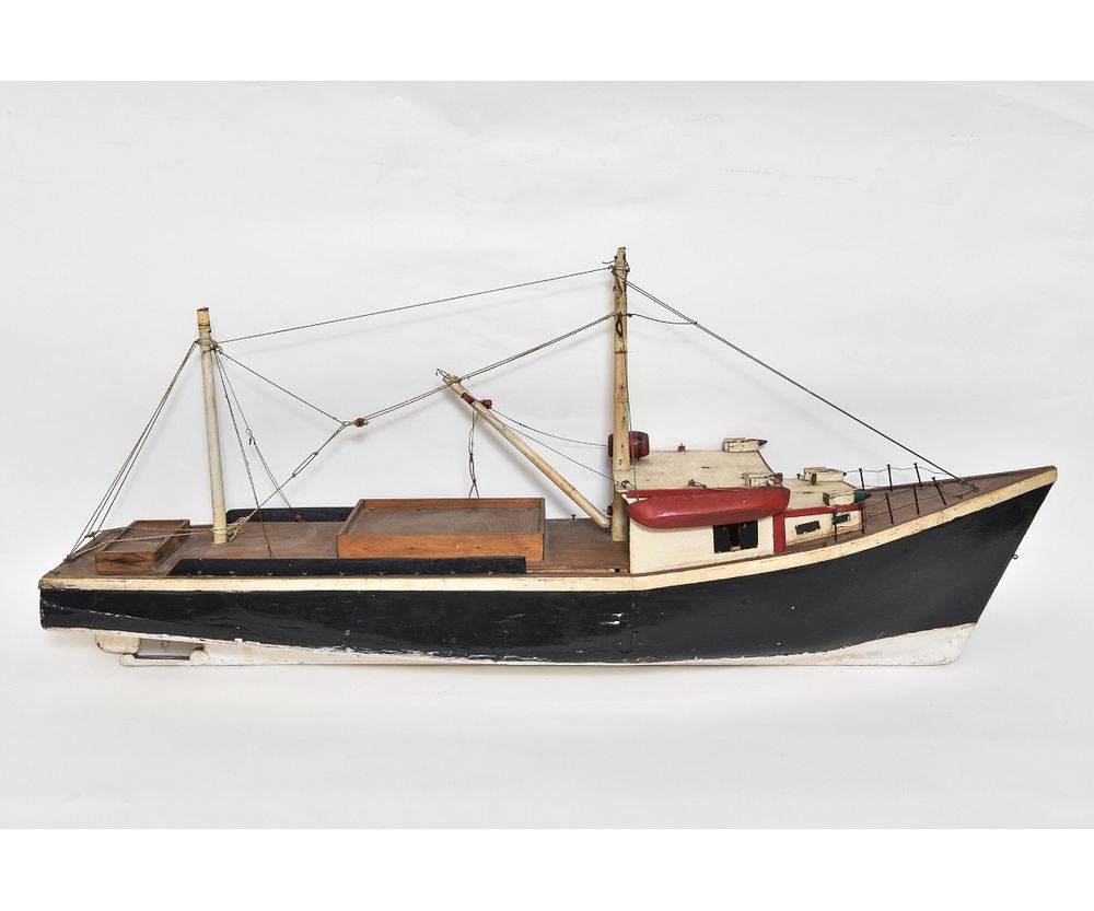 Appraisal: Wooden Fishing Boat Model Large wooden fishing boat model scratch