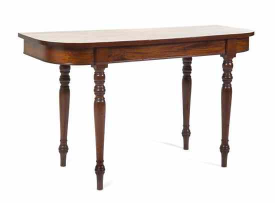 Appraisal: An American Mahogany Console Table having a rectangular top with