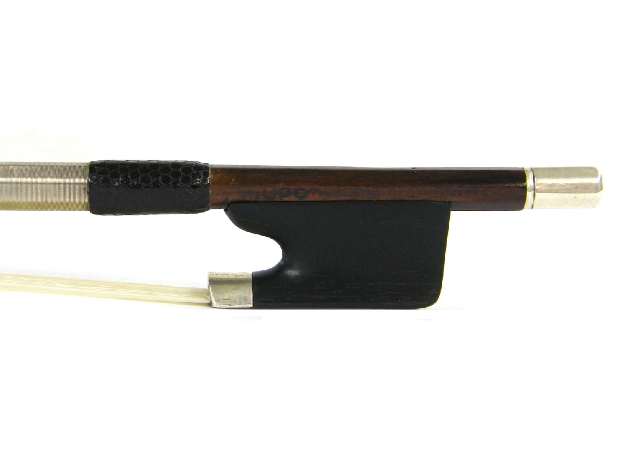 Appraisal: Silver mounted violin bow stamped Lupot the stick round the