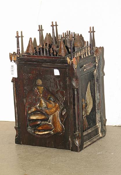 Appraisal: A carved and painted wood tabernacle second half th century