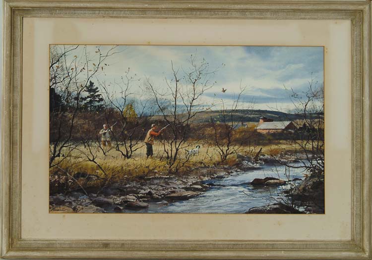 Appraisal: OGDEN MINTON PLEISSNER American - SNIPE SHOOTING Outstanding large watercolor