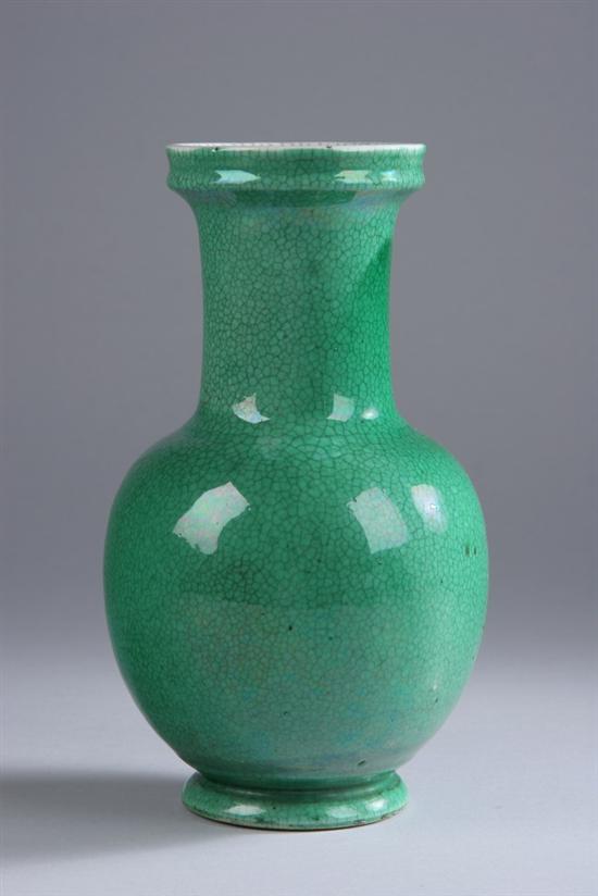 Appraisal: CHINESE GREEN CRACKLED GLAZE PORCELAIN VASE th century - in