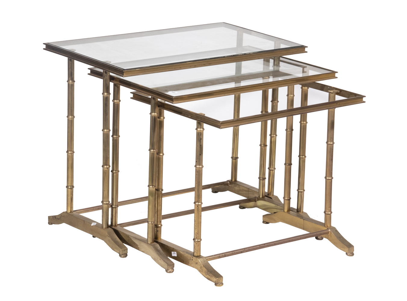 Appraisal: SET OF BRASS AND GLASS NESTING TABLES S Solid Brass