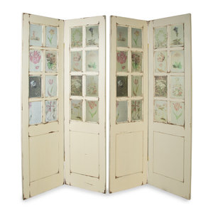 Appraisal: A White Painted Four Panel Floor Screen with Floral Painted