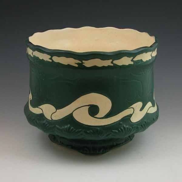 Appraisal: Brush Navarre Art Nouveau jardiniere in green with a woman