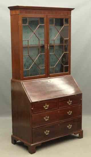 Appraisal: th c mahogany English two part secretary Top has two