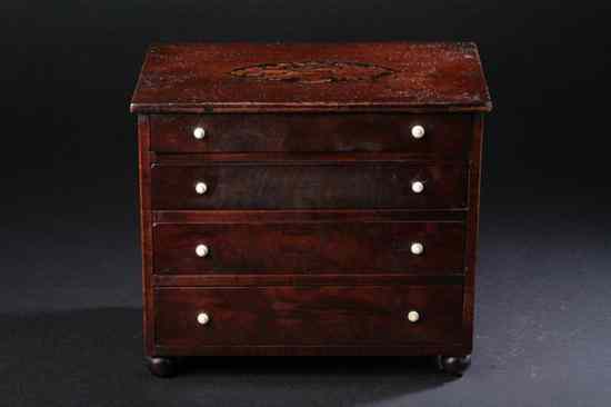 Appraisal: FEDERAL MINIATURE MAHOGANY CHEST Circa Boston Mass With four graduated