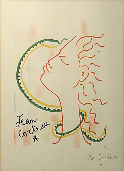 Appraisal: Jean Cocteau French - Untitled Woman with Serpent c Color