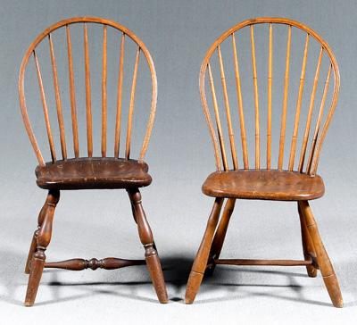 Appraisal: Two similar Windsor side chairs each with hoop back and