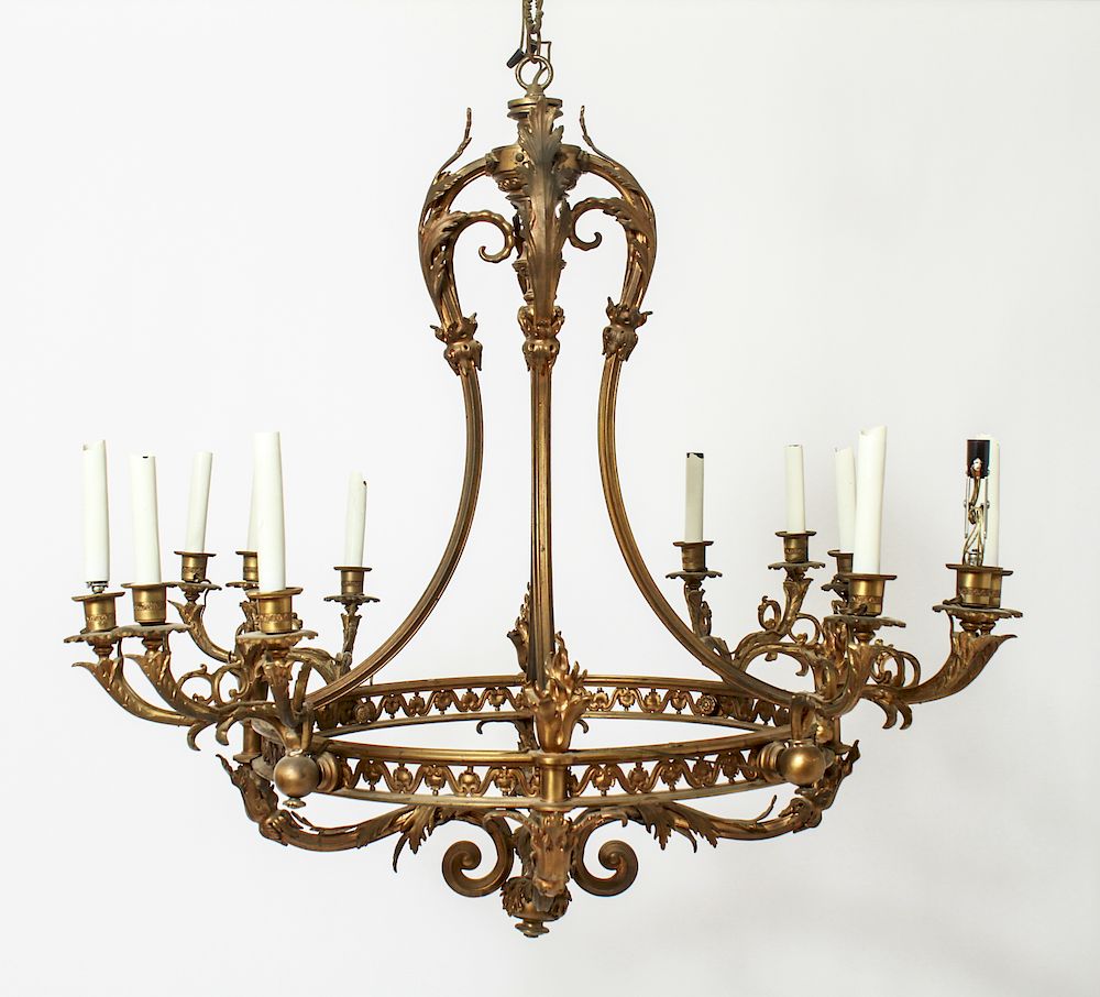 Appraisal: Regency Manner Bronze Light Chandelier Regency manner bronze chandelier light