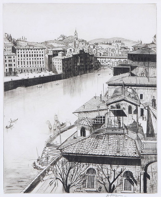 Appraisal: JOB NIXON - 'The Arno Florence' etching pencil signed in