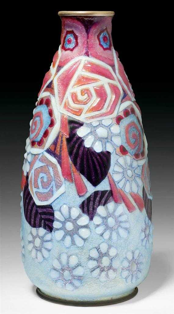 Appraisal: FAURE CAMILLE VASE circa Enamel on copper Signed C Faur