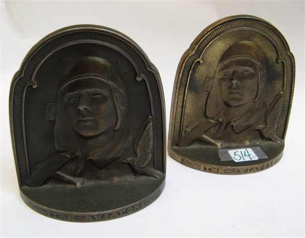 Appraisal: PAIR CONNECTICUT FOUNDRY BOOKENDS titled The Aviator depicting Charles Lindbergh