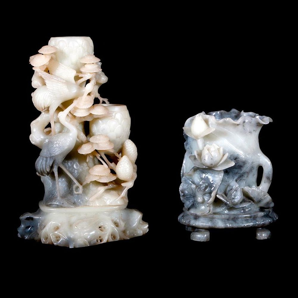 Appraisal: Pair Chinese stone carvings A pair of late th early