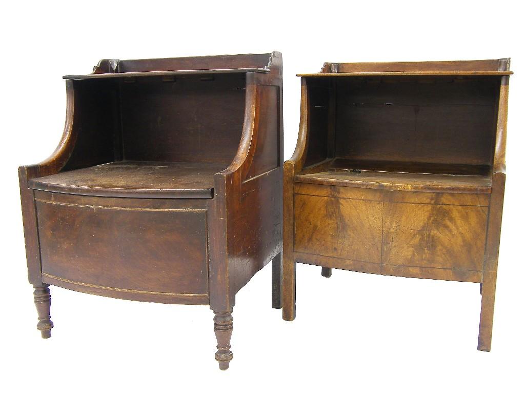 Appraisal: Two similar th century mahogany bowfront night commodes with hinged