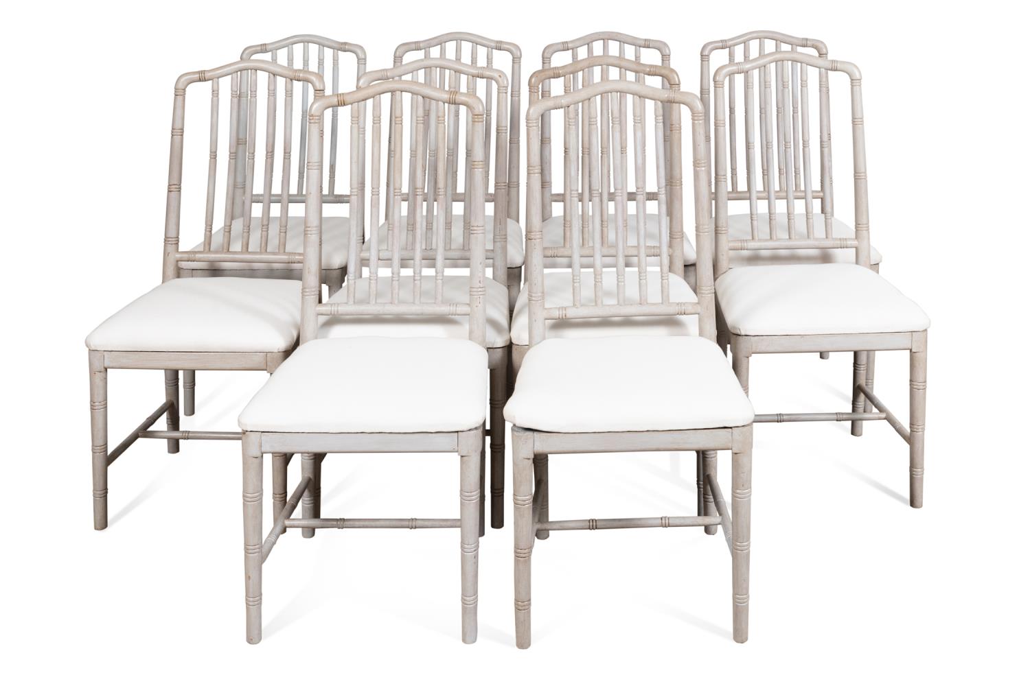 Appraisal: TEN FAUX BAMBOO GRAY PAINTED DINING CHAIRS Set of ten