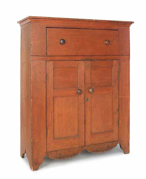 Appraisal: American pine jelly cupboard th c retaining a red stained