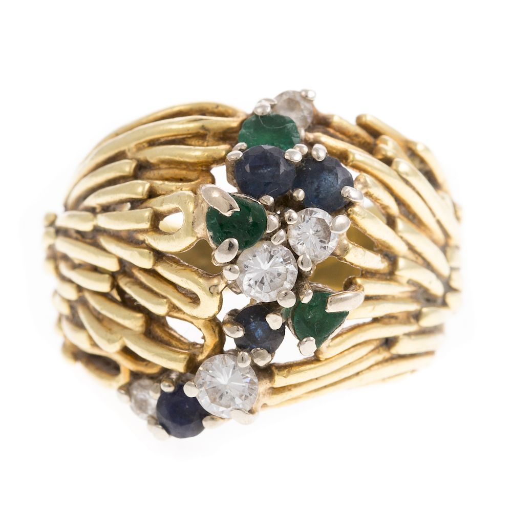 Appraisal: A Diamond Emerald Sapphire Ring in K K yellow gold