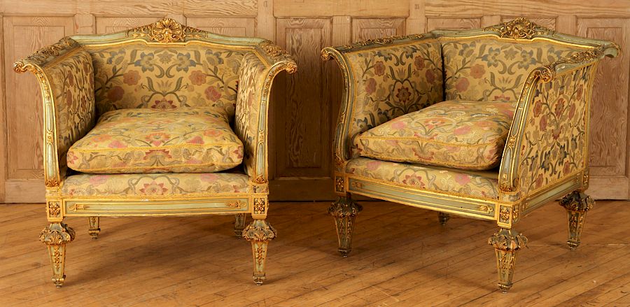 Appraisal: PAIR ITALIAN BAROQUE STYLE GILT BERGERE CHARS A pair of