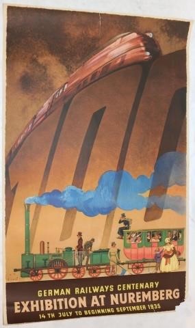 Appraisal: CA GERMAN RAILWAYS CENTENARY TRAVEL POSTER FOR NUREMBURG EXHIBITION ART