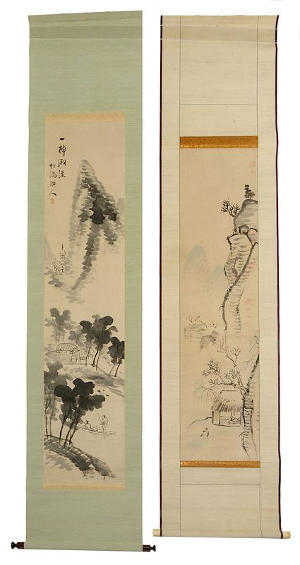 Appraisal: Two Japanese Landscape Scrolls Aoki Shukuya - Mountain Landscape sumi