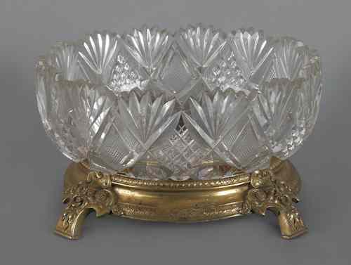 Appraisal: French ormolu mounted cut glass centerpiece bowl ca h dia